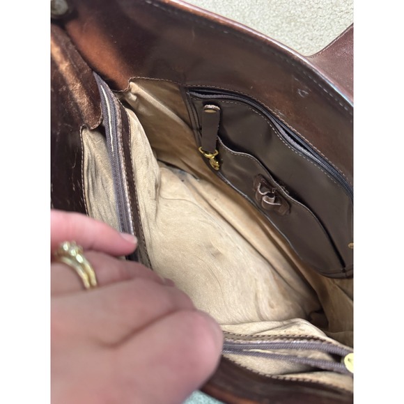 Brahmin‎ Woven Basketweave Leather Shoulder Bag Dark Brown Flap Vintage Satchel - Picture 9 of 10